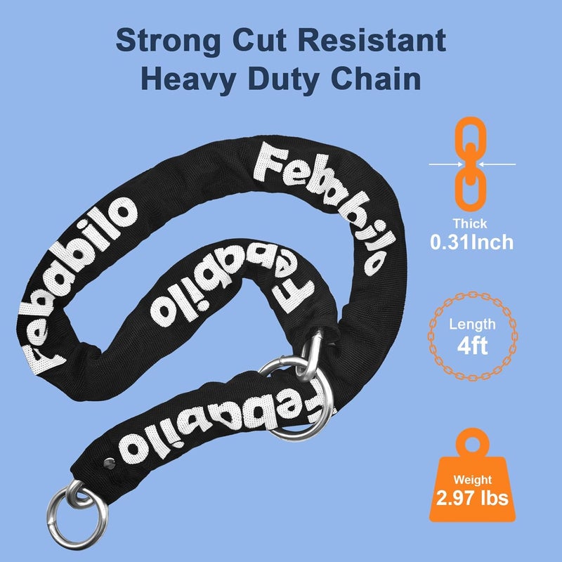 Febabilo Bike Locks Heavy Duty Anti Theft,4 Digit Combination Ebike u Lock with Cut-Proof Security 4FT x 8mm Chain,Combo Large U Shape Lock for Motorcycle,Scooter,Bicycle,Electric,Moped - Image 2